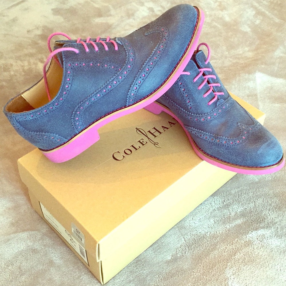 Cole Haan Alisa Blue Suede Oxford Wingtip Shoes